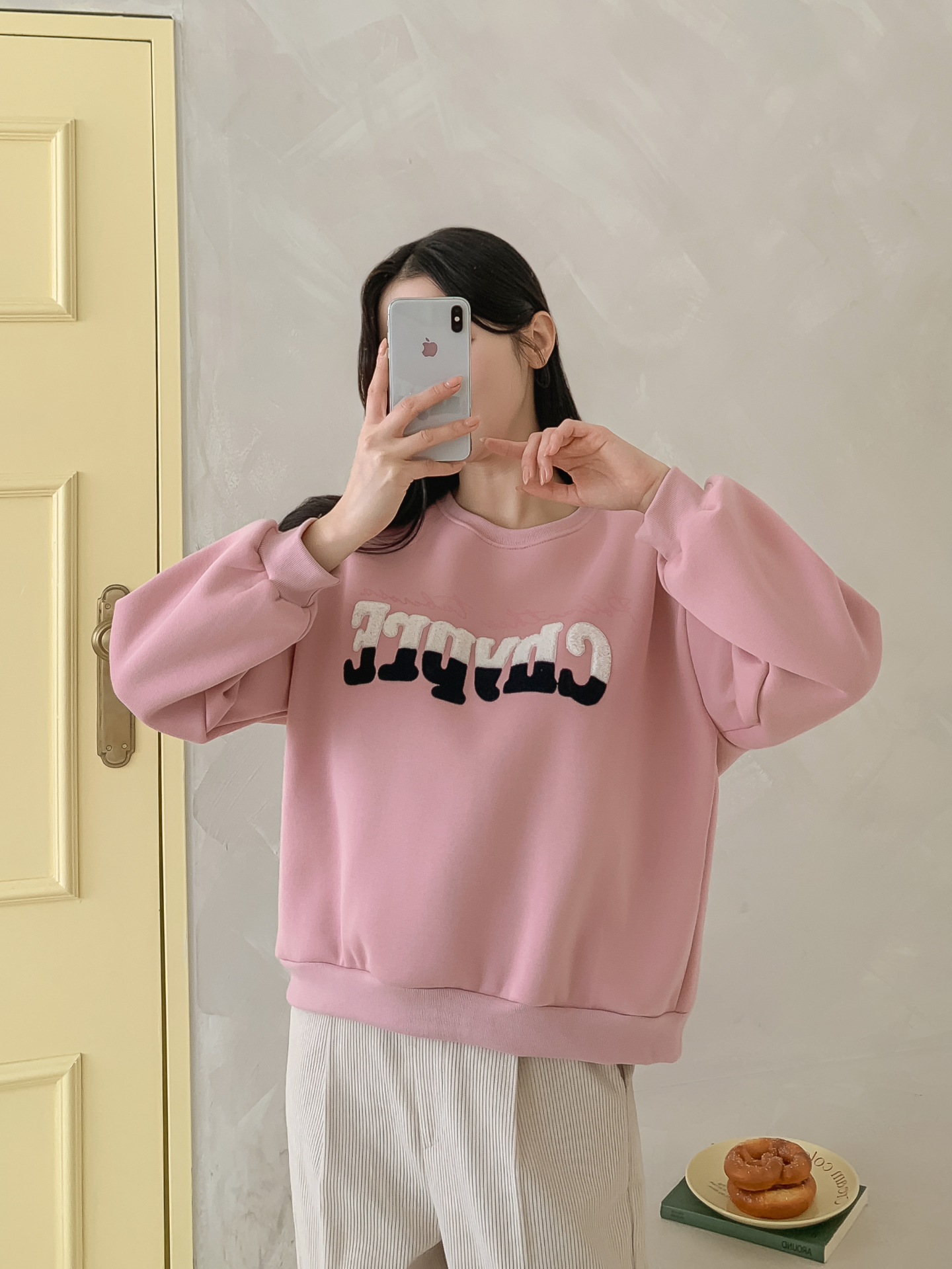 裏起毛ブークレ配色ラウンドネックルーズ長袖スウェット | 詳細画像34