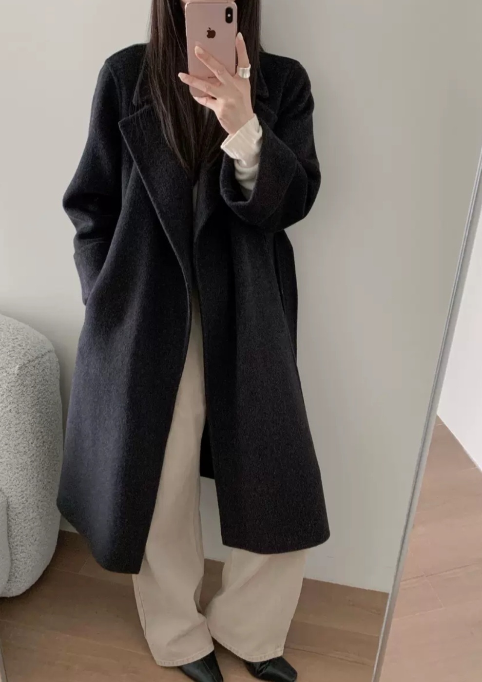 ウール混カラーベーシックロングロールアップカラーコート | 詳細画像10