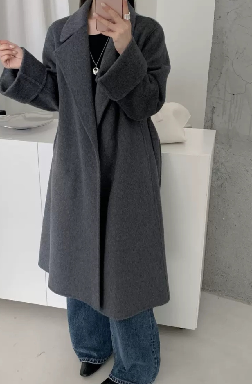 ウール混カラーベーシックロングロールアップカラーコート | 詳細画像11