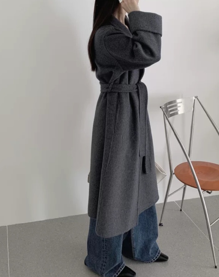 ウール混カラーベーシックロングロールアップカラーコート | 詳細画像12
