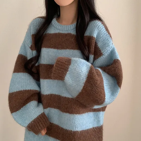 ボクシーラウンドネックボーダーカラーニット | moodloveroom | 詳細画像1