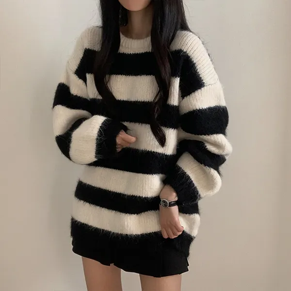 ボクシーラウンドネックボーダーカラーニット | moodloveroom | 詳細画像2