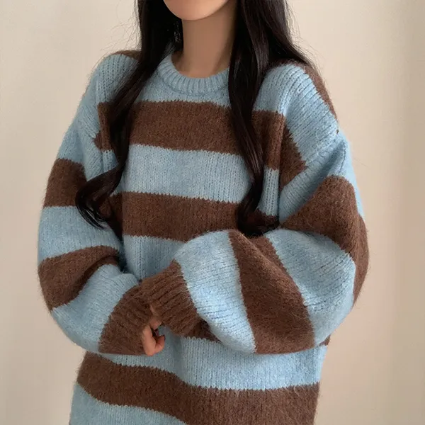 ボクシーラウンドネックボーダーカラーニット | moodloveroom | 詳細画像3