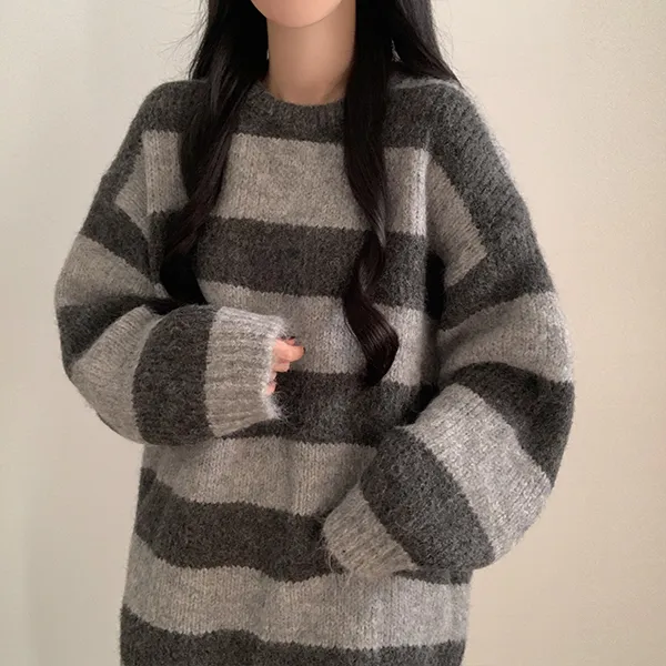 ボクシーラウンドネックボーダーカラーニット | moodloveroom | 詳細画像4