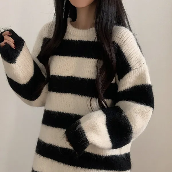 ボクシーラウンドネックボーダーカラーニット | moodloveroom | 詳細画像5