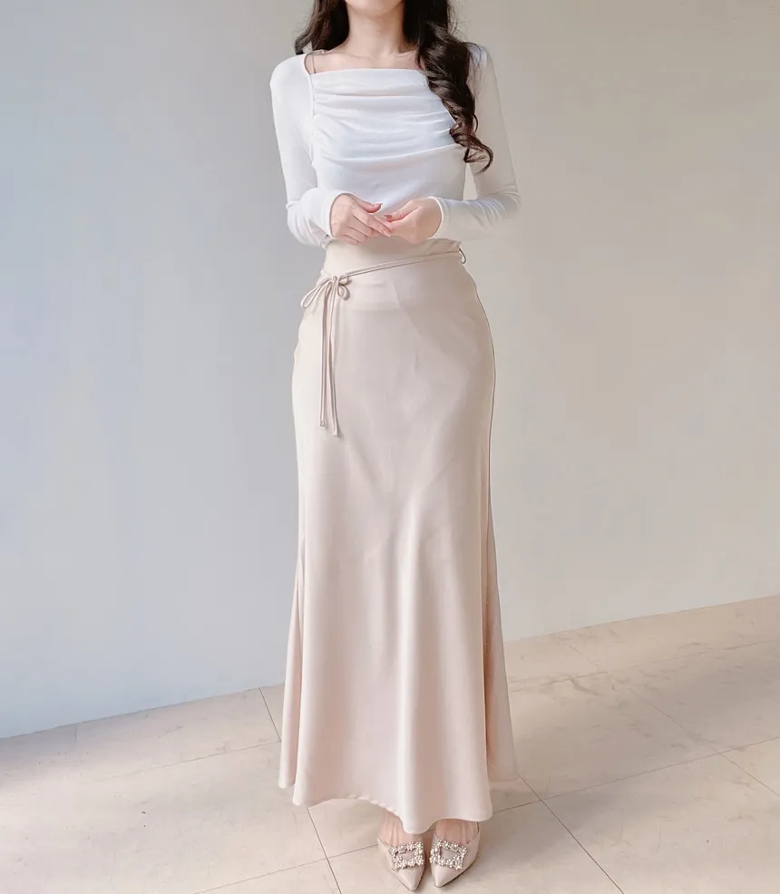 スクエアネック長袖ギャザーTシャツ | mirangmirang | 詳細画像5