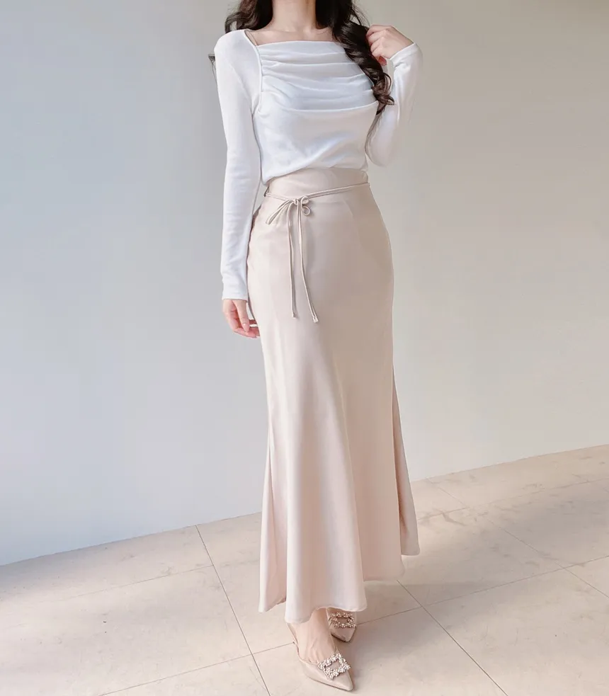 スクエアネック長袖ギャザーTシャツ | mirangmirang | 詳細画像6