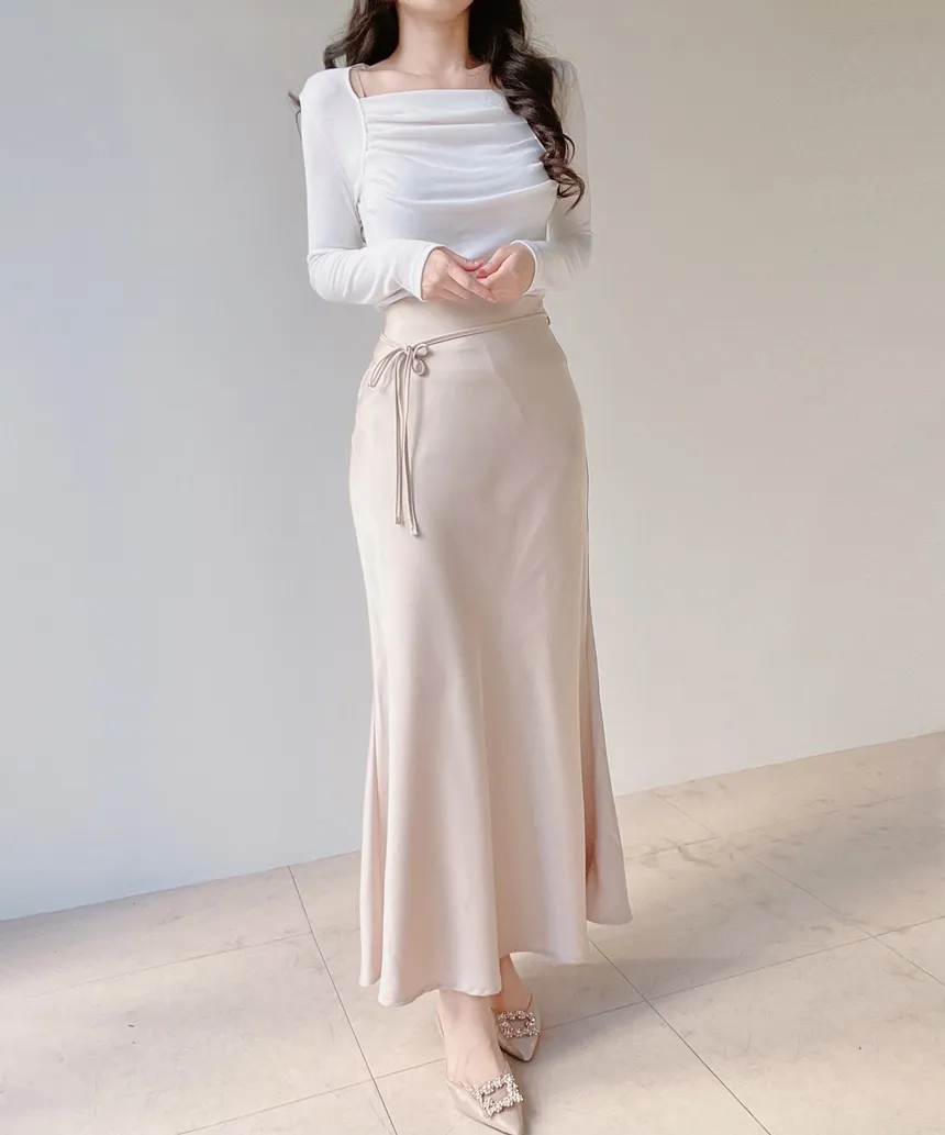 スクエアネック長袖ギャザーTシャツ | mirangmirang | 詳細画像7