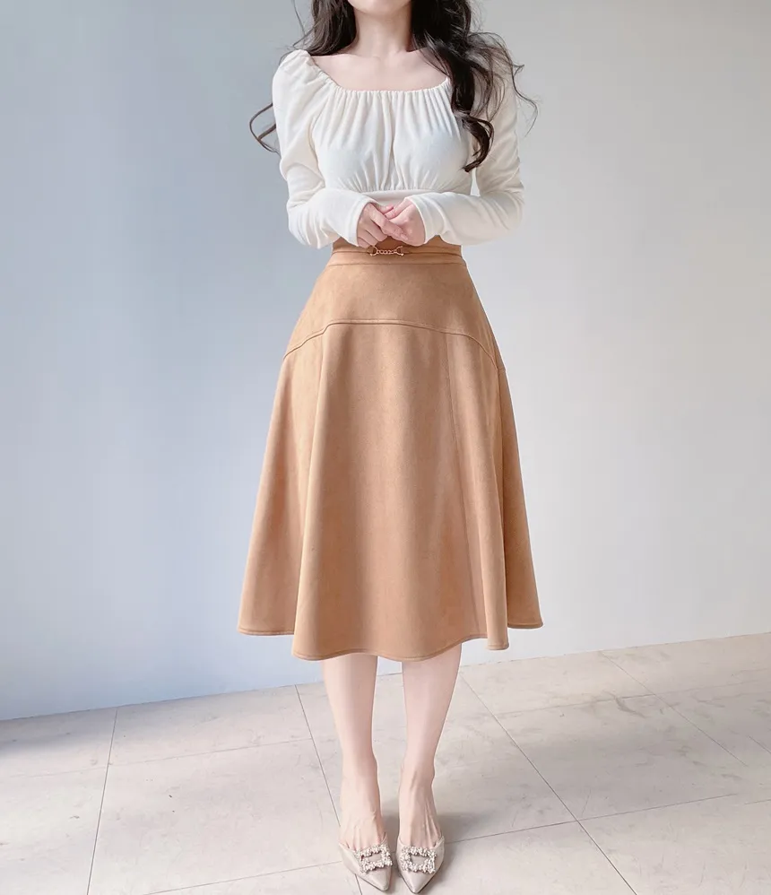 スクエアネックシャーリング長袖無地Tシャツ | mirangmirang | 詳細画像10