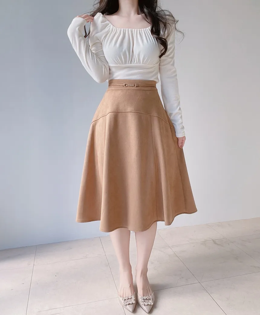 スクエアネックシャーリング長袖無地Tシャツ | mirangmirang | 詳細画像11