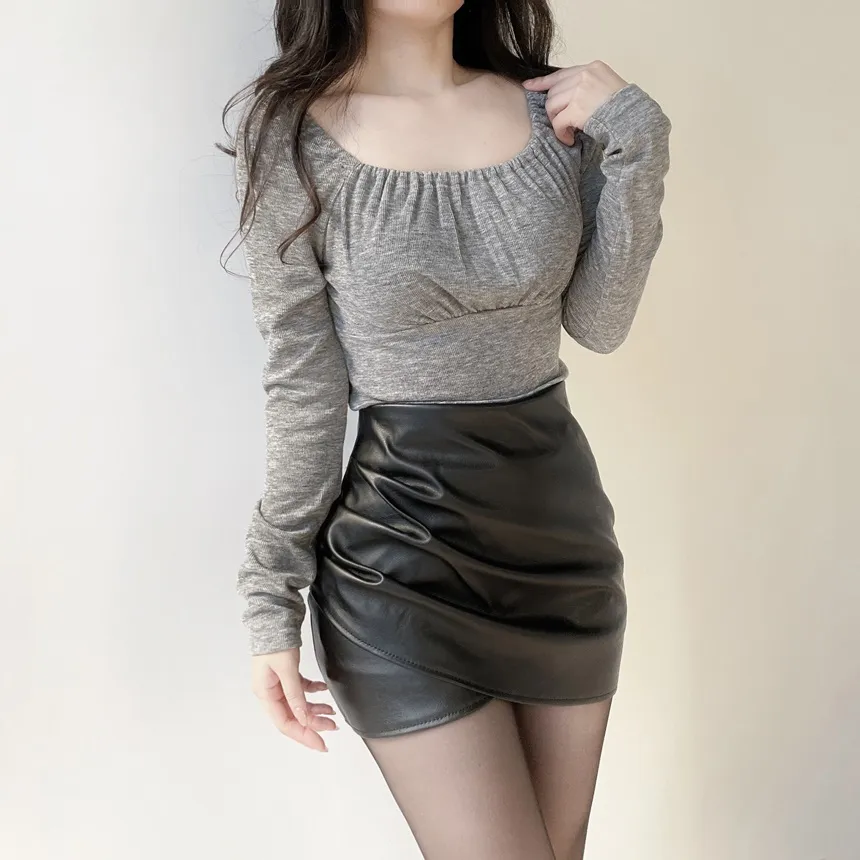 スクエアネックシャーリング長袖無地Tシャツ | mirangmirang | 詳細画像14