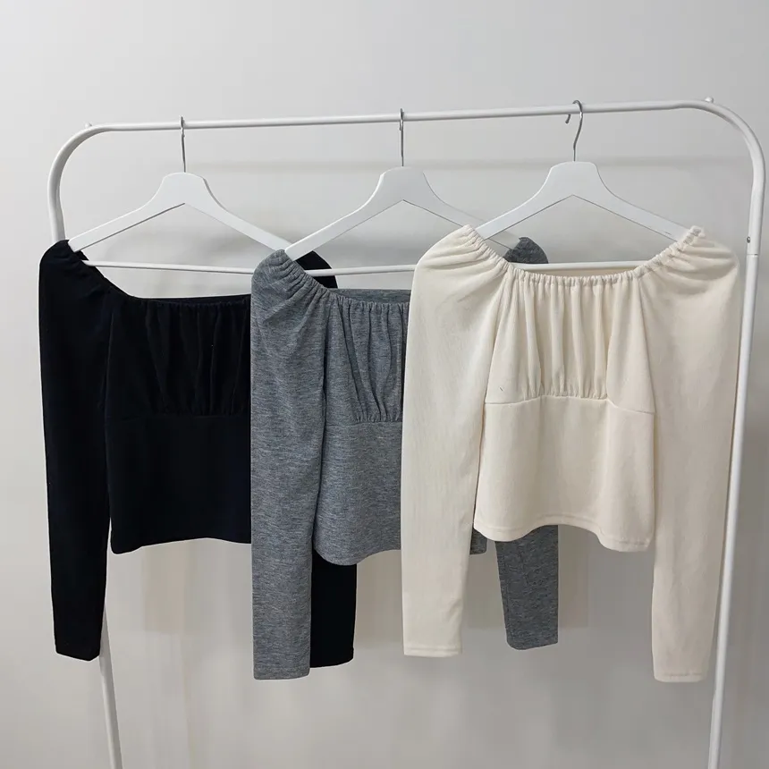 スクエアネックシャーリング長袖無地Tシャツ | mirangmirang | 詳細画像20