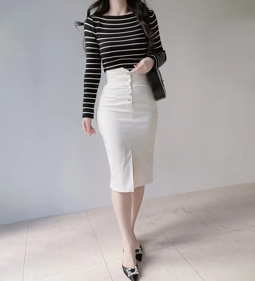 リブボートネック長袖ボーダー無地ニット2TYPE | mirangmirang | 詳細画像18