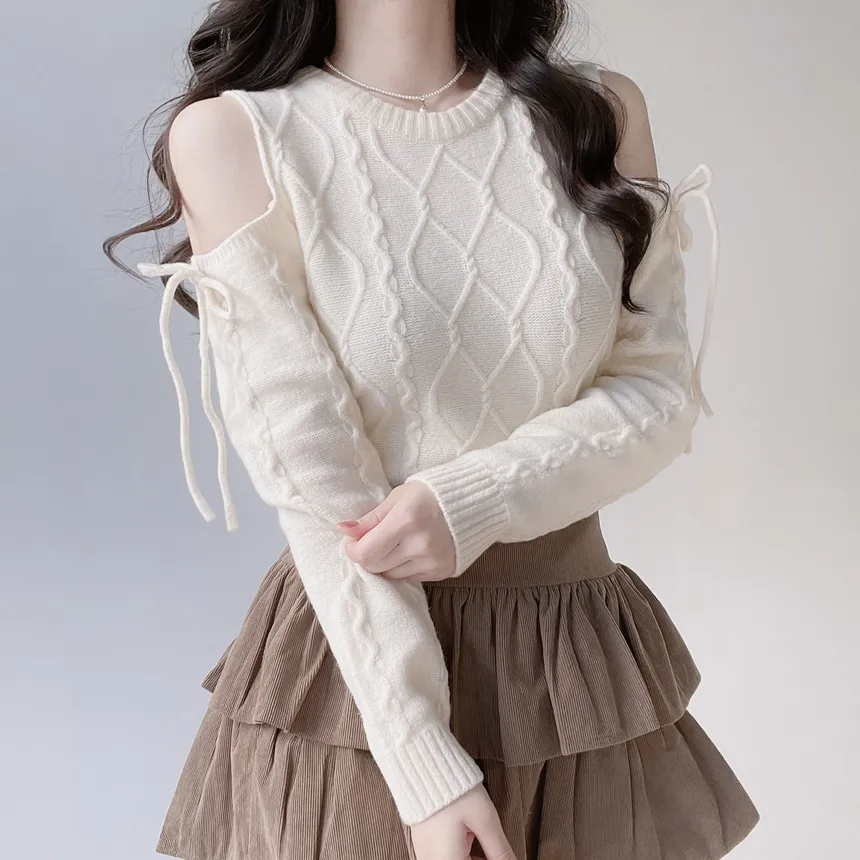 リボンオフショルダーケーブルニット | mirangmirang | 詳細画像2