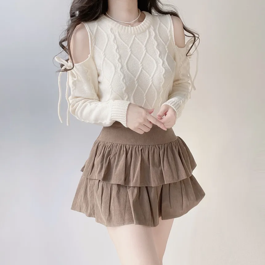 リボンオフショルダーケーブルニット | mirangmirang | 詳細画像8