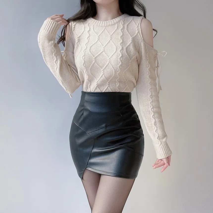 リボンオフショルダーケーブルニット | mirangmirang | 詳細画像12