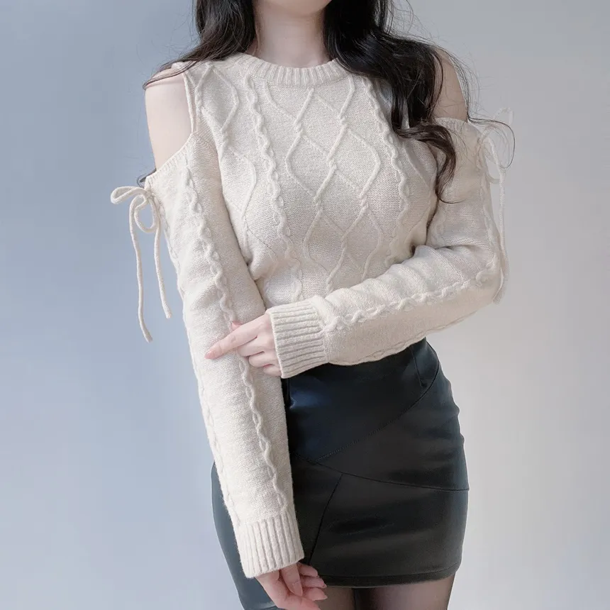 リボンオフショルダーケーブルニット | mirangmirang | 詳細画像16