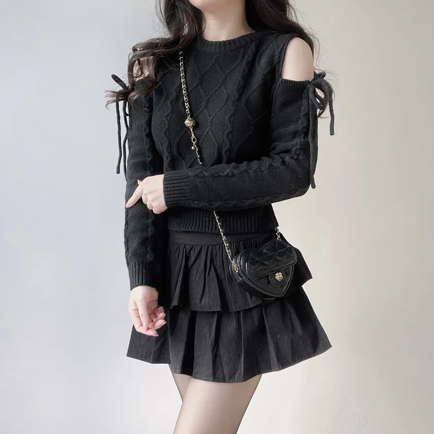 リボンオフショルダーケーブルニット | mirangmirang | 詳細画像22