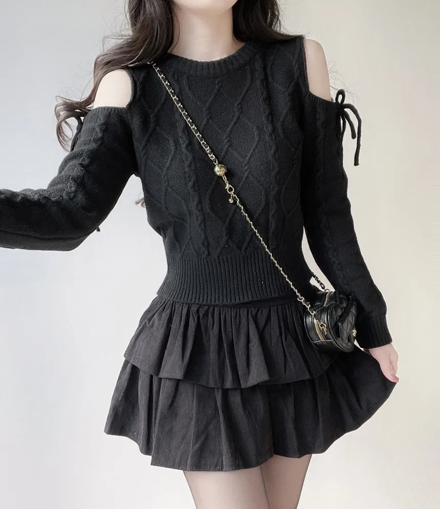 リボンオフショルダーケーブルニット | mirangmirang | 詳細画像23