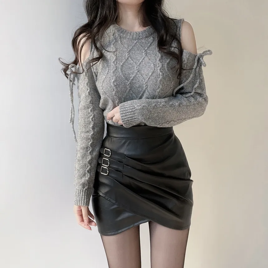 リボンオフショルダーケーブルニット | mirangmirang | 詳細画像25