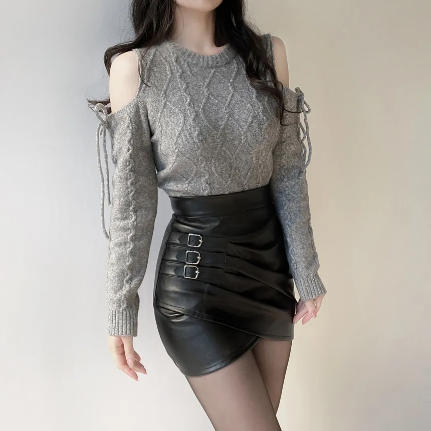 リボンオフショルダーケーブルニット | mirangmirang | 詳細画像26