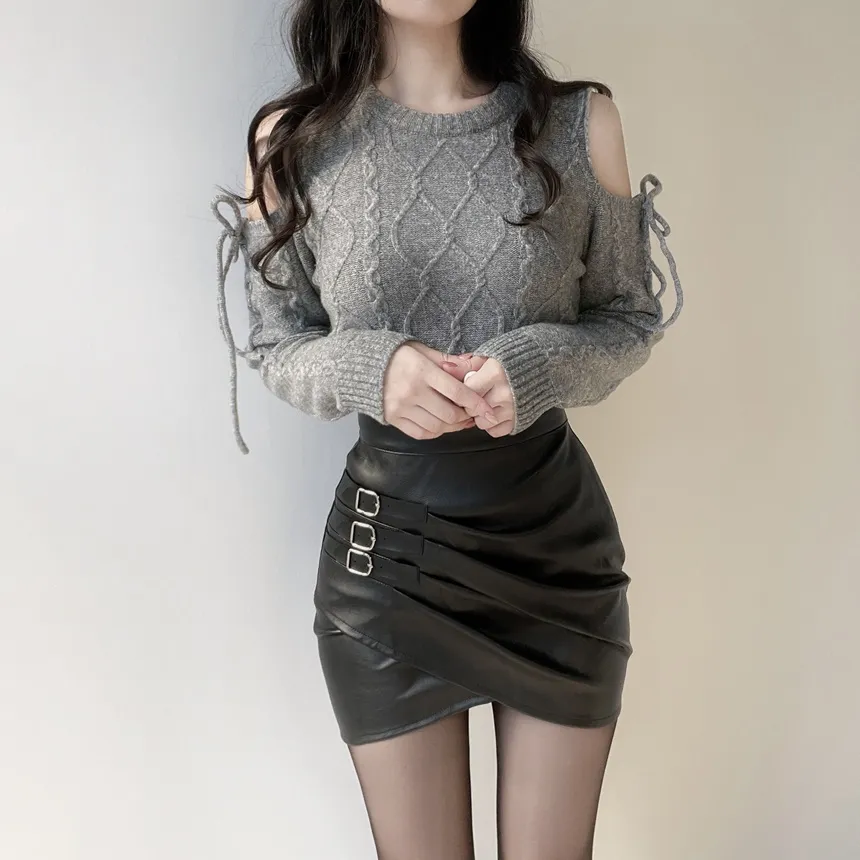 リボンオフショルダーケーブルニット | mirangmirang | 詳細画像28