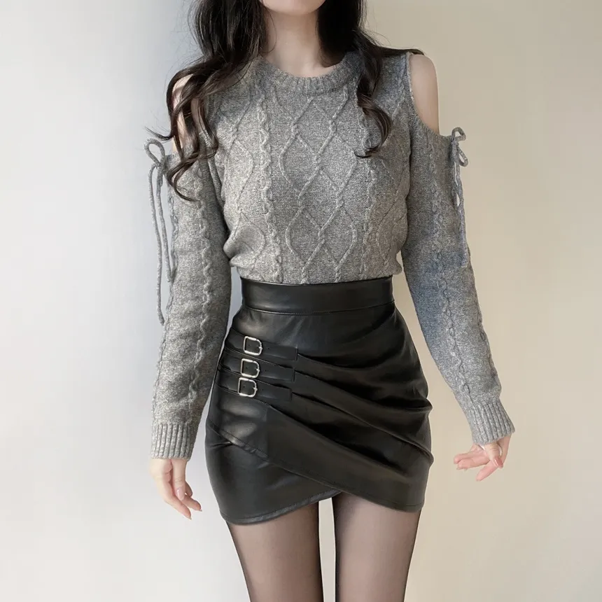 リボンオフショルダーケーブルニット | mirangmirang | 詳細画像29