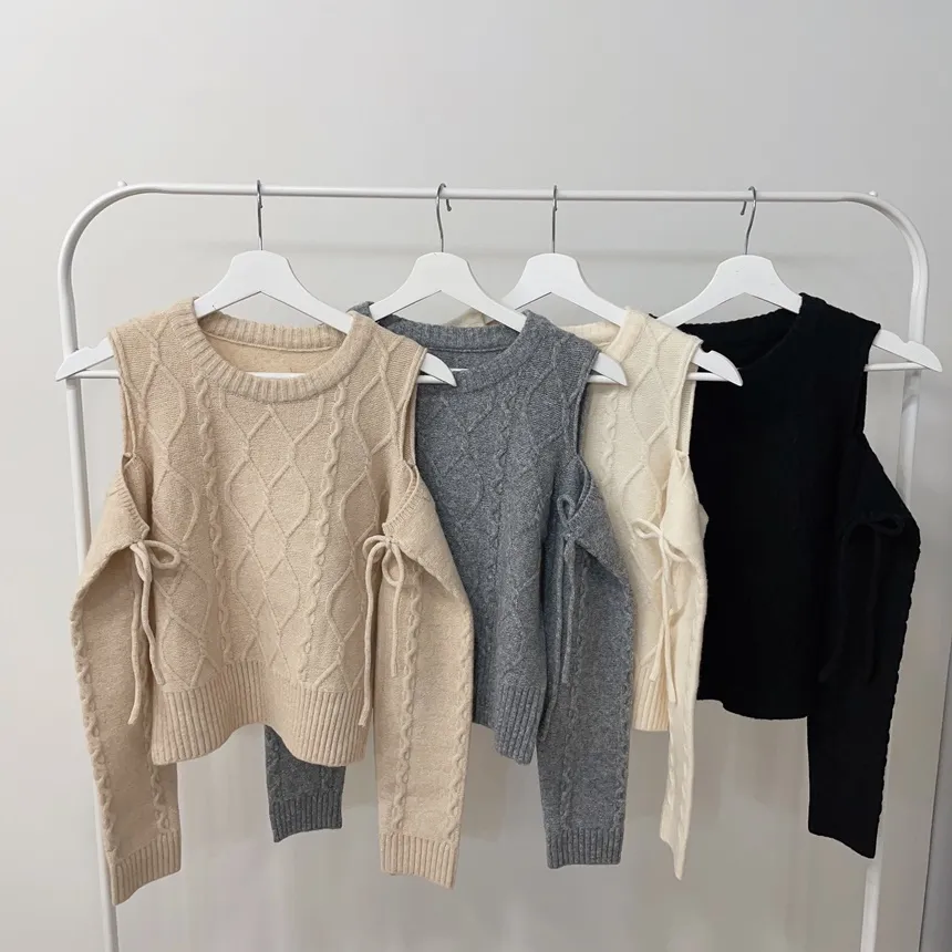 リボンオフショルダーケーブルニット | mirangmirang | 詳細画像30