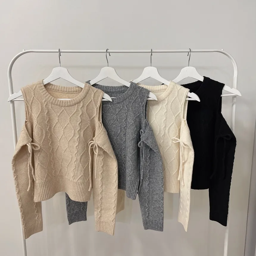 リボンオフショルダーケーブルニット | mirangmirang | 詳細画像31