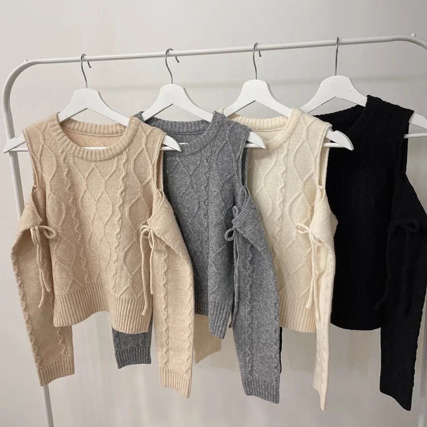 リボンオフショルダーケーブルニット | mirangmirang | 詳細画像32