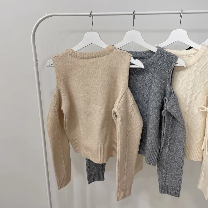 リボンオフショルダーケーブルニット | mirangmirang | 詳細画像34