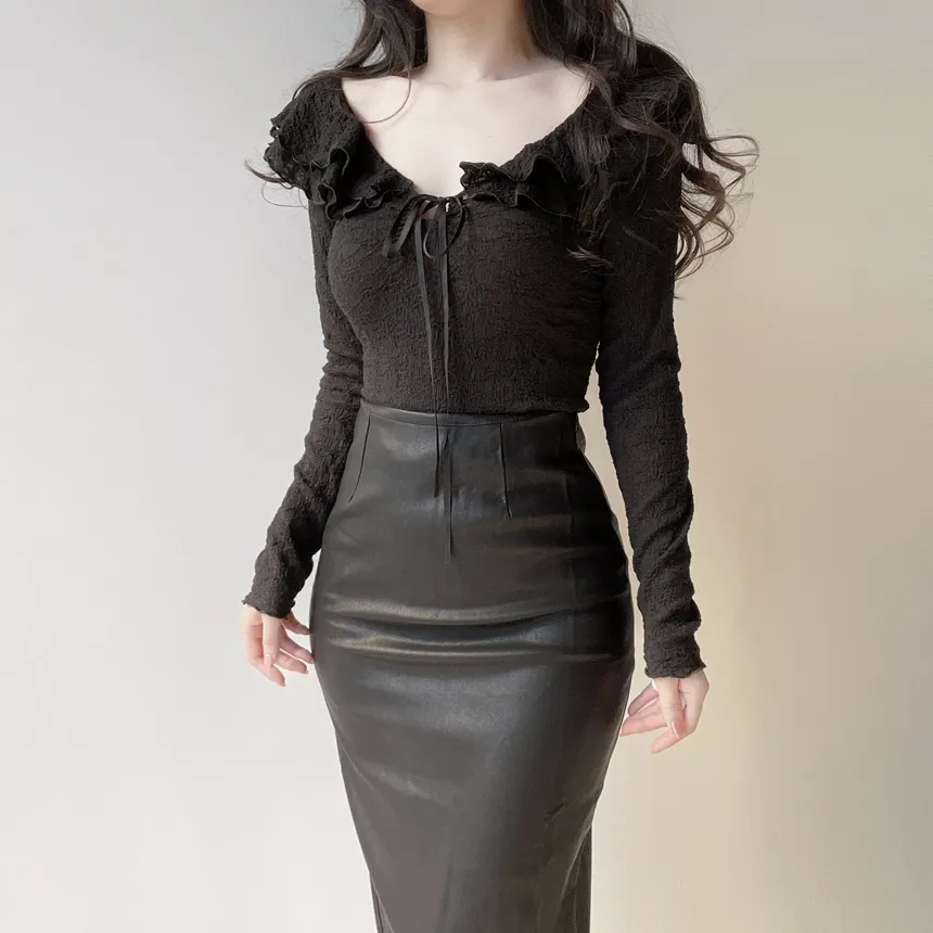 フリルドローストリングウェーブカット長袖Tシャツ | mirangmirang | 詳細画像19