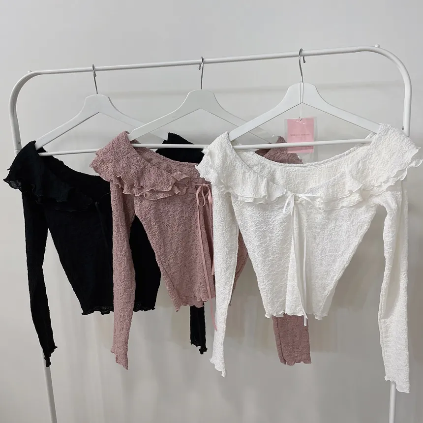 フリルドローストリングウェーブカット長袖Tシャツ | mirangmirang | 詳細画像23