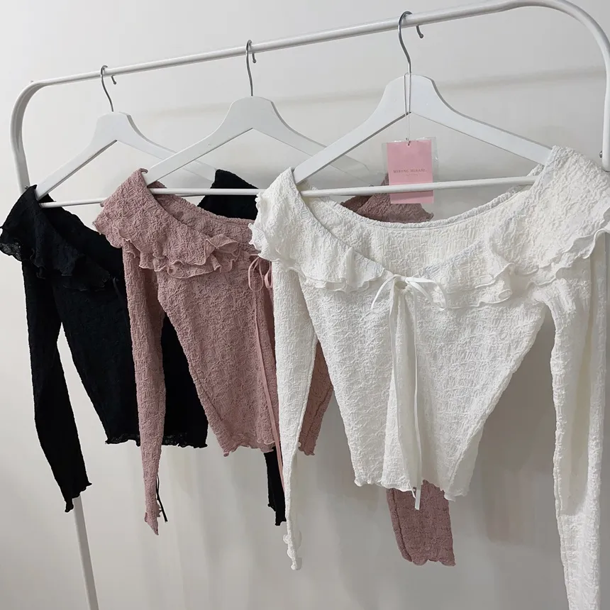 フリルドローストリングウェーブカット長袖Tシャツ | mirangmirang | 詳細画像24