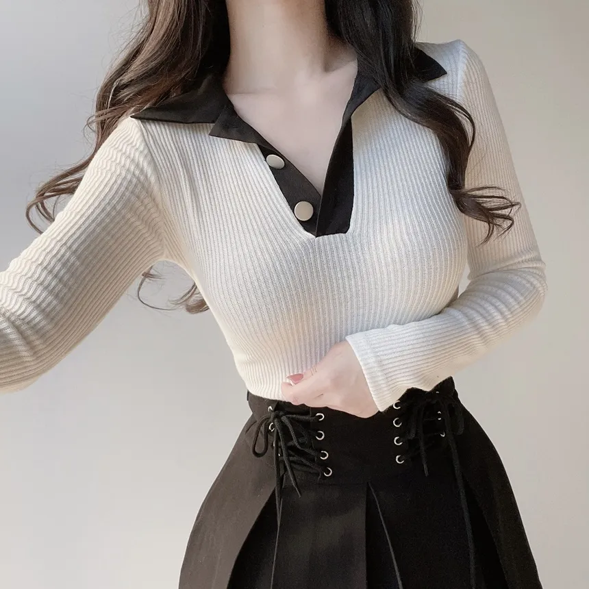 配色ボタンカラー長袖Tシャツ | mirangmirang | 詳細画像5