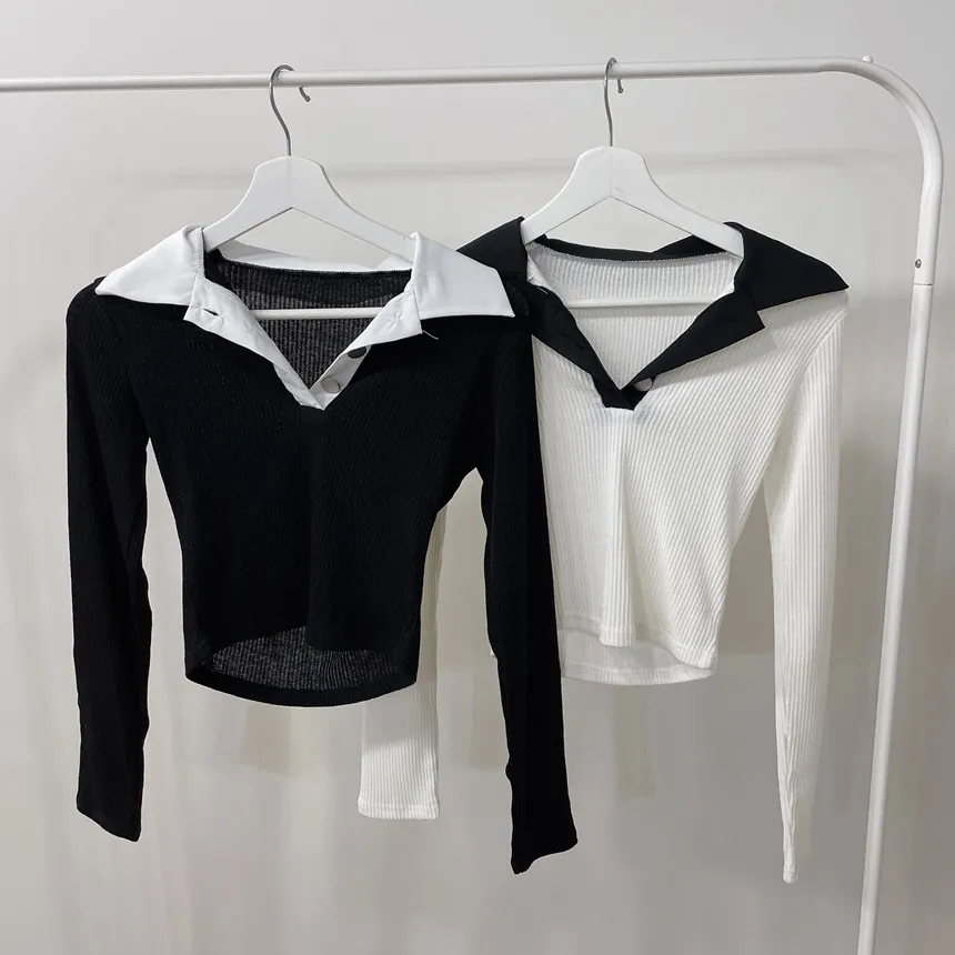 配色ボタンカラー長袖Tシャツ | mirangmirang | 詳細画像18