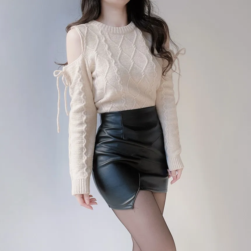 レザー調ハイウエストアンバランスミニスカート | mirangmirang | 詳細画像6