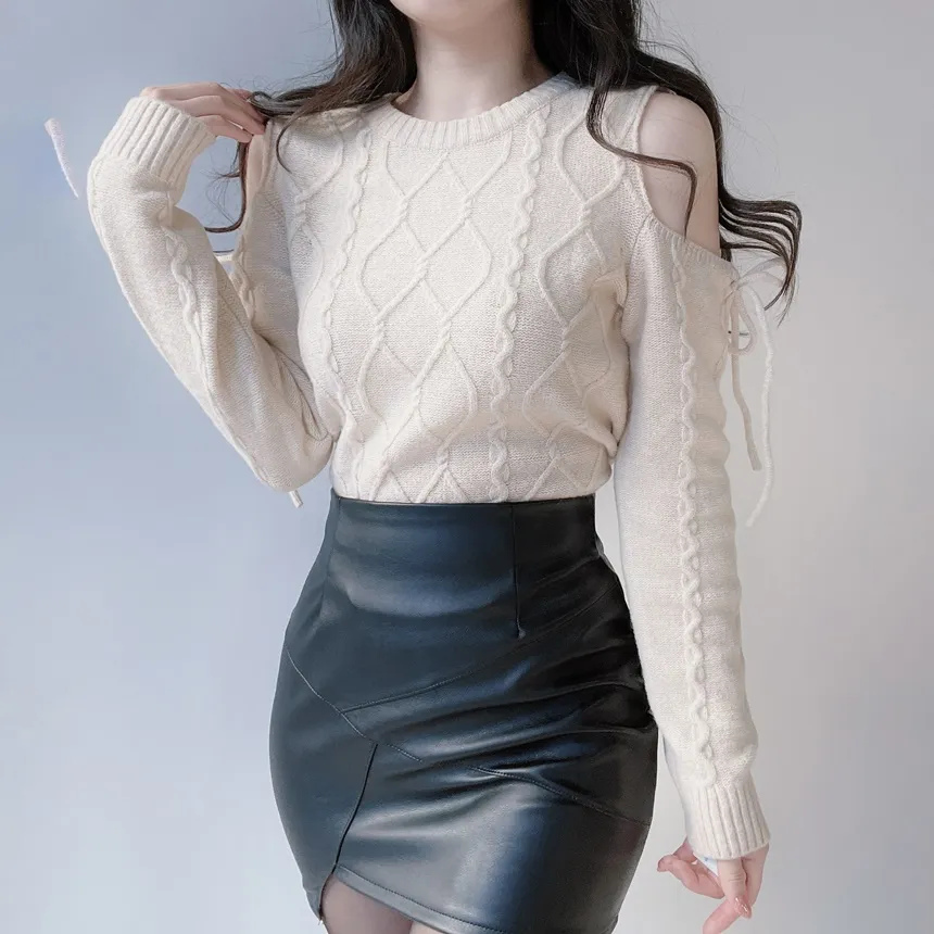 レザー調ハイウエストアンバランスミニスカート | mirangmirang | 詳細画像8