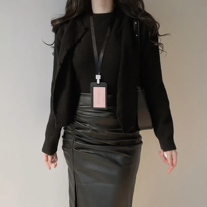 レザー調スリットギャザーロングスカート | mirangmirang | 詳細画像14