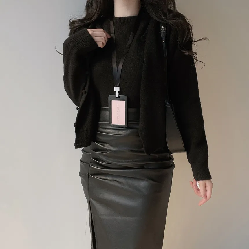 レザー調スリットギャザーロングスカート | mirangmirang | 詳細画像15