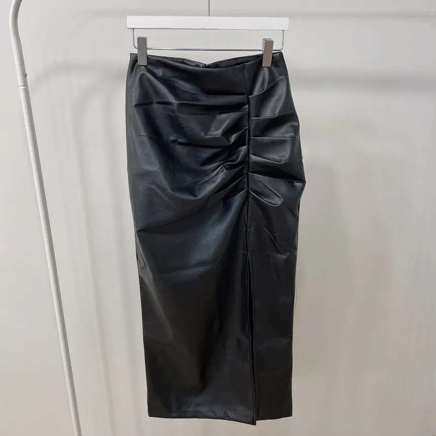 レザー調スリットギャザーロングスカート | mirangmirang | 詳細画像20