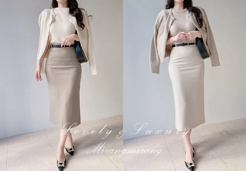 スリットベーシックHライン(ロング丈)無地スカートベルト付 | mirangmirang | 詳細画像1