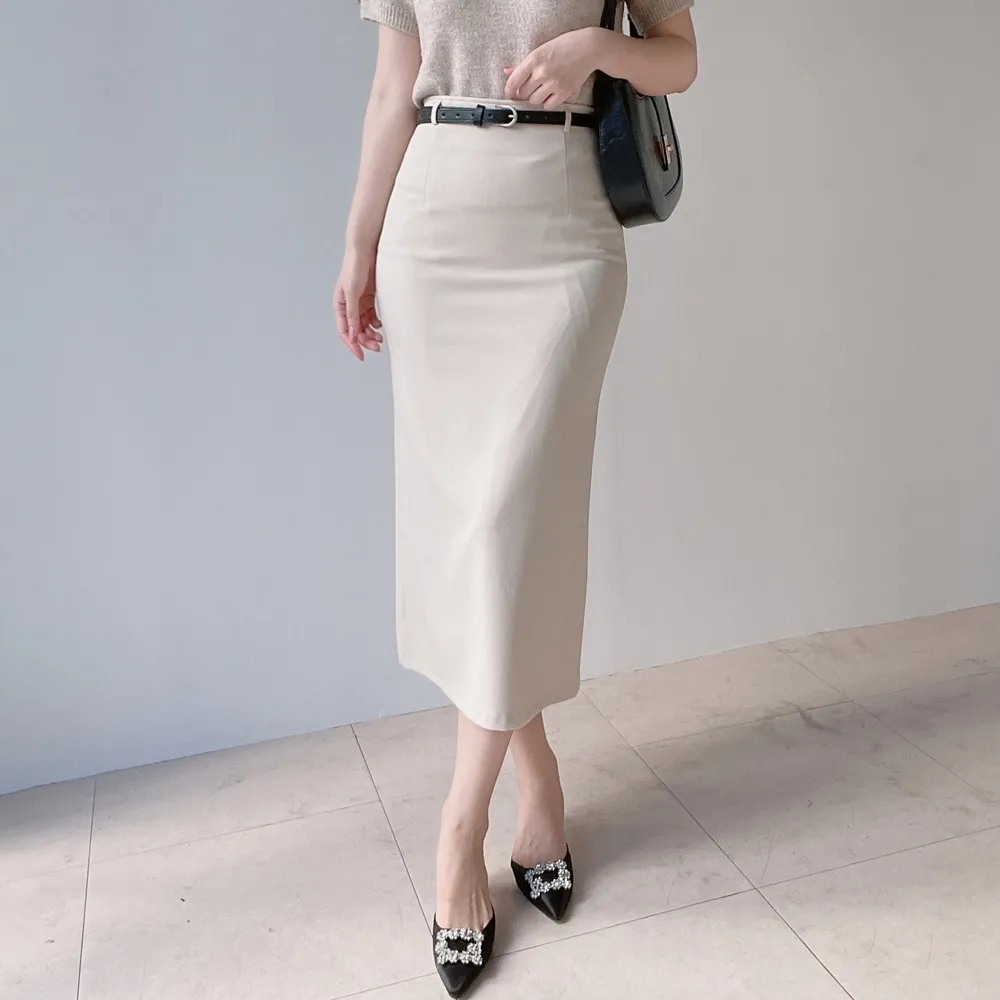 スリットベーシックHライン(ロング丈)無地スカートベルト付 | mirangmirang | 詳細画像2