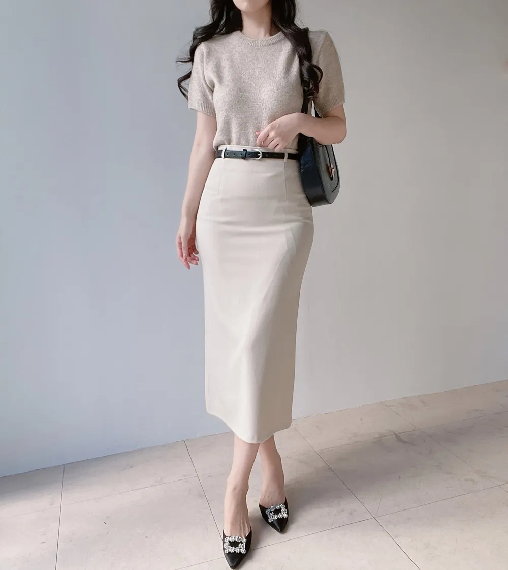 スリットベーシックHライン(ロング丈)無地スカートベルト付 | mirangmirang | 詳細画像3