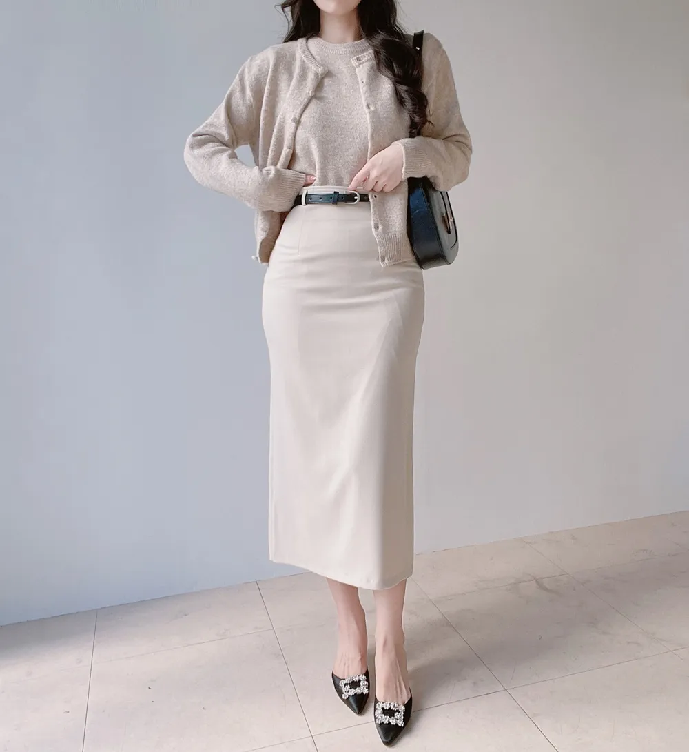 スリットベーシックHライン(ロング丈)無地スカートベルト付 | mirangmirang | 詳細画像8