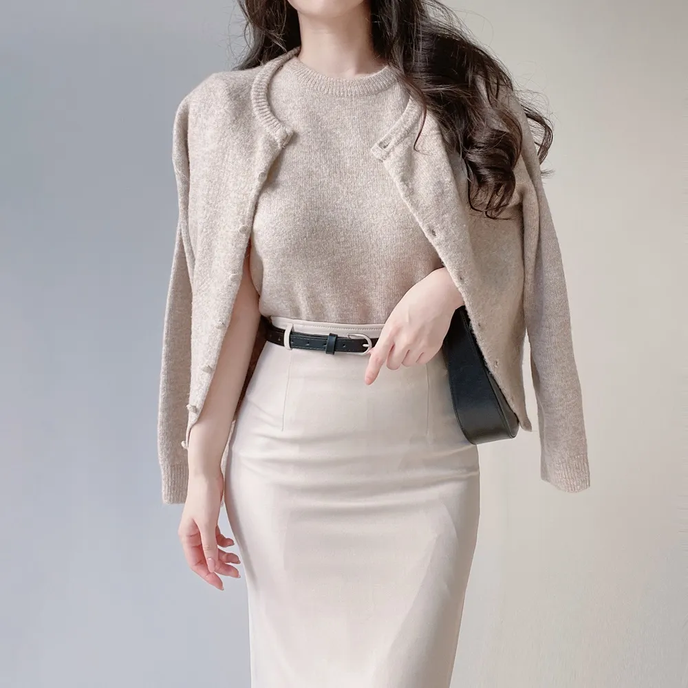 スリットベーシックHライン(ロング丈)無地スカートベルト付 | mirangmirang | 詳細画像9