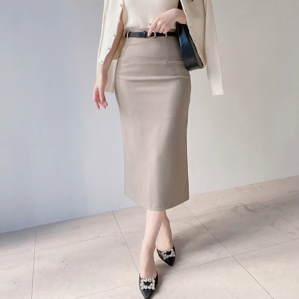 スリットベーシックHライン(ロング丈)無地スカートベルト付 | mirangmirang | 詳細画像14