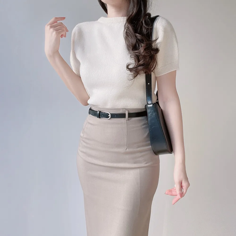 スリットベーシックHライン(ロング丈)無地スカートベルト付 | mirangmirang | 詳細画像15