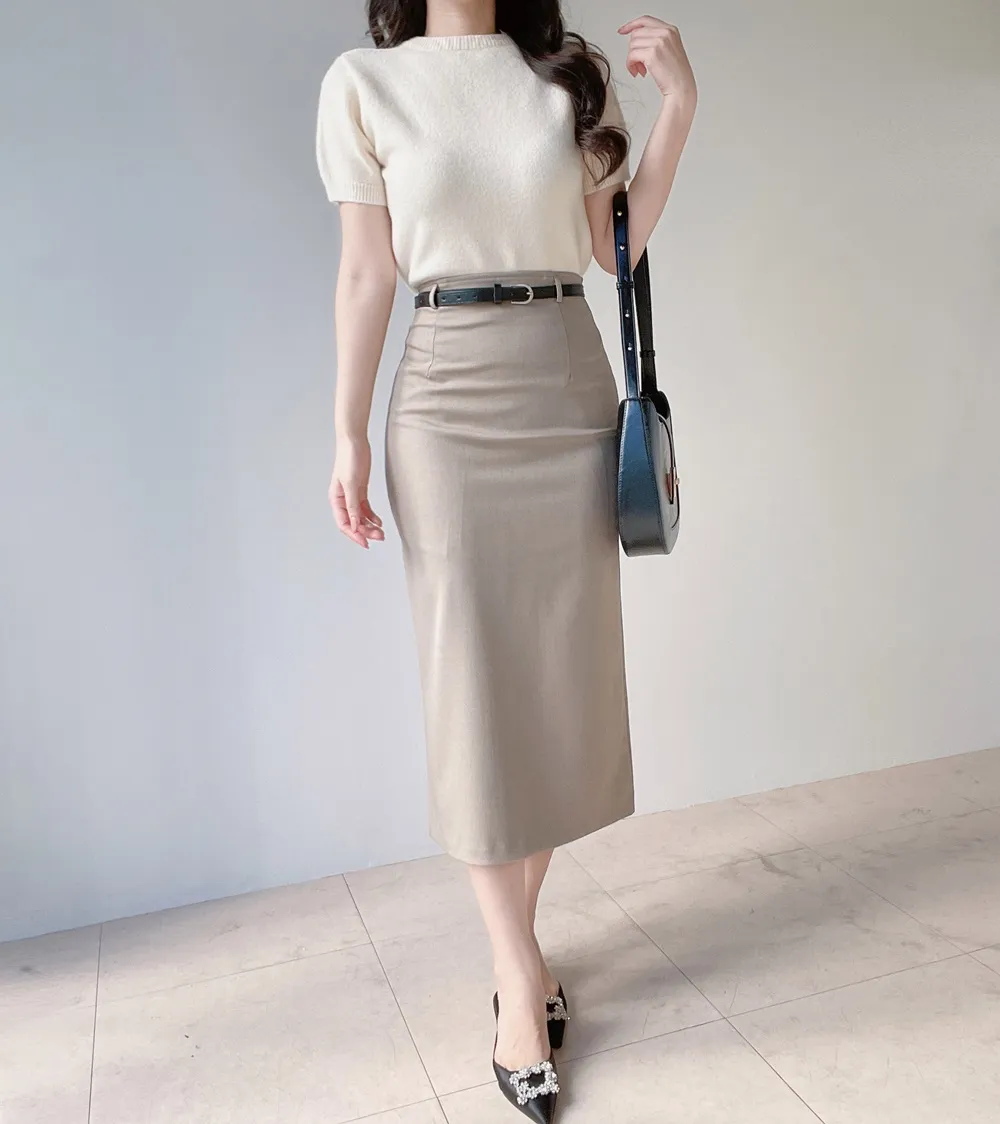 スリットベーシックHライン(ロング丈)無地スカートベルト付 | mirangmirang | 詳細画像16