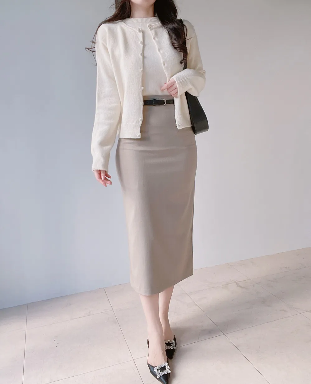 スリットベーシックHライン(ロング丈)無地スカートベルト付 | mirangmirang | 詳細画像20